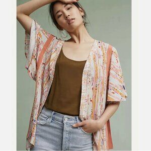 Anthropologie Floreat Cera Printed Kimono OS Open Front Cutout Sides
